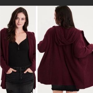 American Eagle soft and sexy plush hooded cardigan S maroon